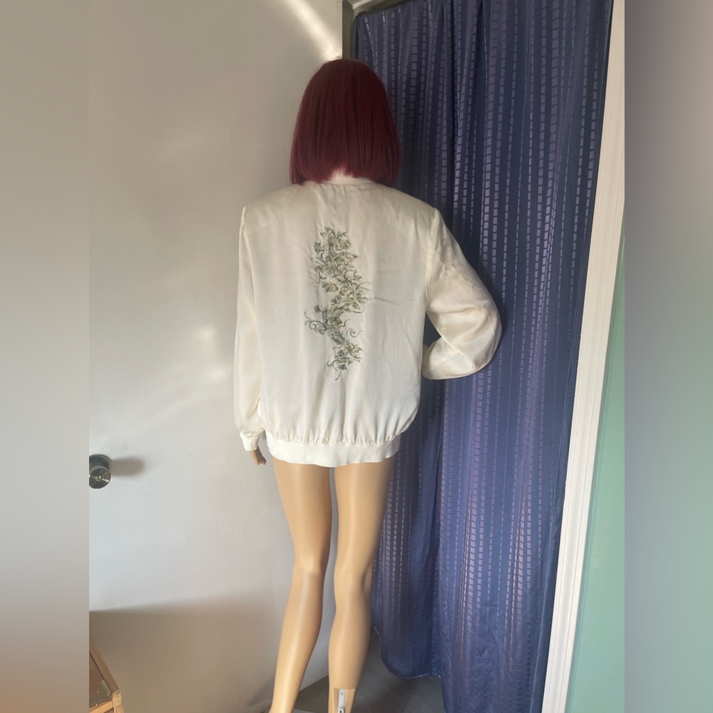 Notations Silk Embroidered Ivory Bomber Jacket L READ